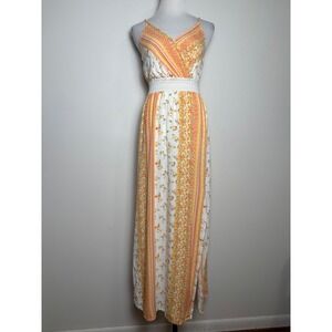 Justify Womens Maxi Sun Dress M Cottage Floral Crochet 70s Boho Prairie Festival